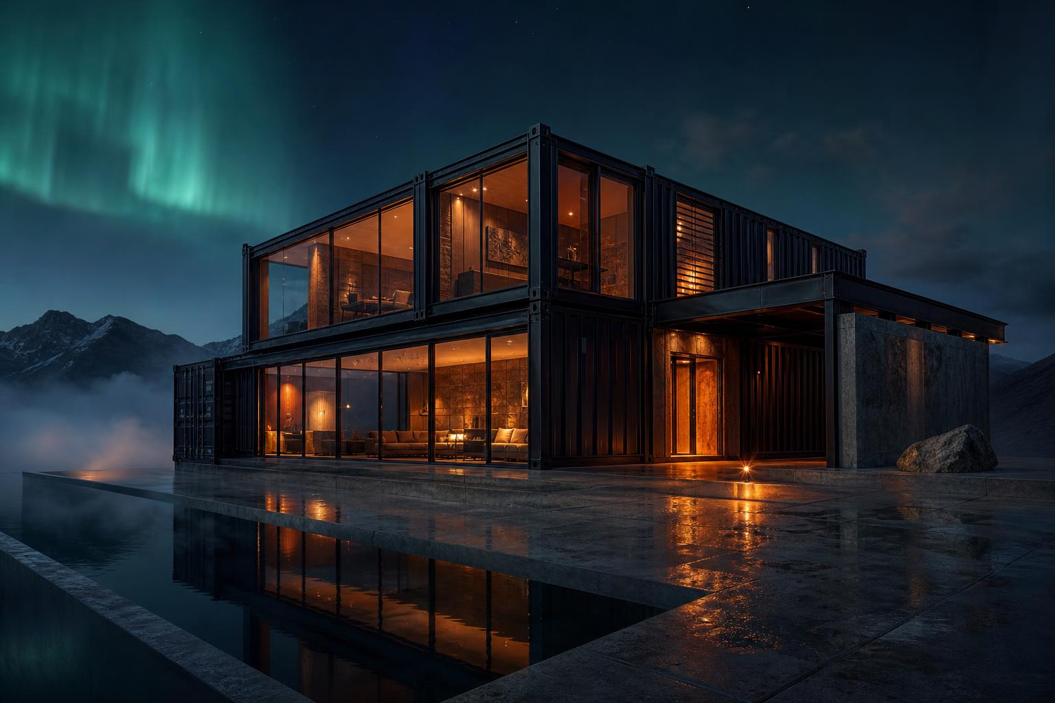 Casa container premium ao entardecer